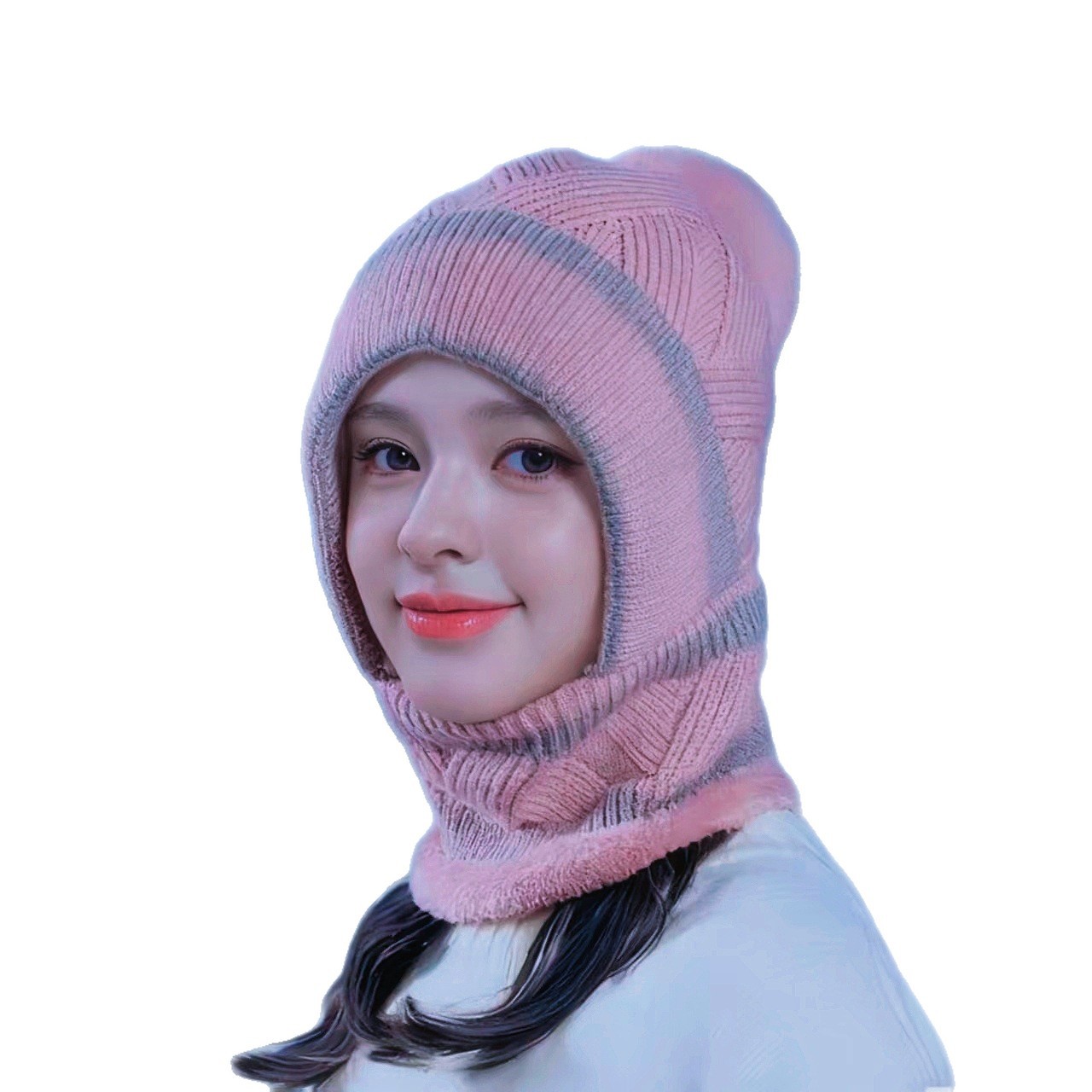 Winter Warm All-In-One Hat for Women, Fleece-Lined and Thickeneded, Cycling Ear Protection Woolen Hat, Cold-Proof Face-Covering Knitted One-Piece Hat