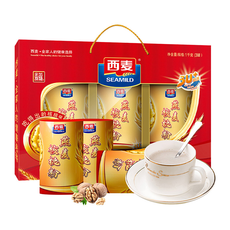 Seamild Oatmeal Walnut Powder Gift Box Breakfast Meal Replacement Nutritional Instant Drink Cereal Mid-Autumn Festival Gift Box for Elders
