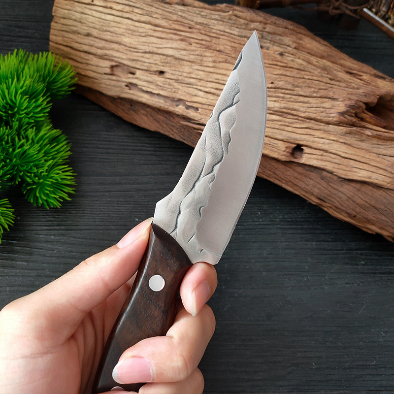 Ring handle meat portable knife forging bone knife camping barbecue split meat vegetable fruit knife with sheath