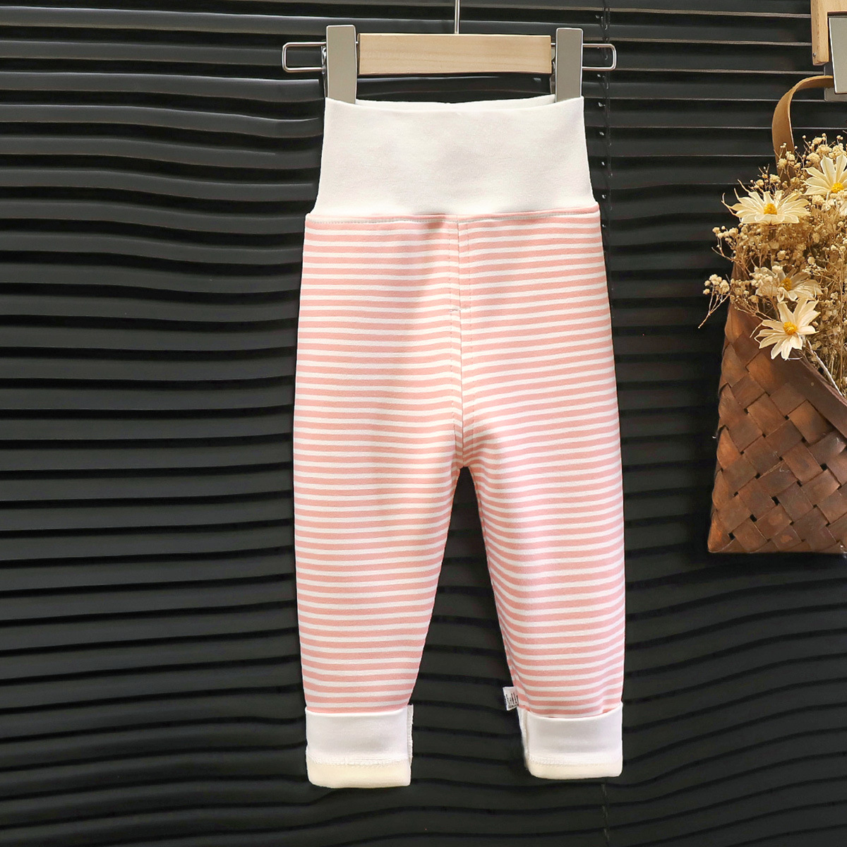 Children's fleece-lined long johns warm pants baby high waist belly protection pants boys and girls pajama pants infant leggings autumn and winter