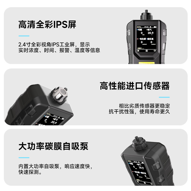 4 in 1 Gas Detector with Pump Suction Portable Combustible Hydrogen Ammonia Toxic Gas Alarm Analyzer
