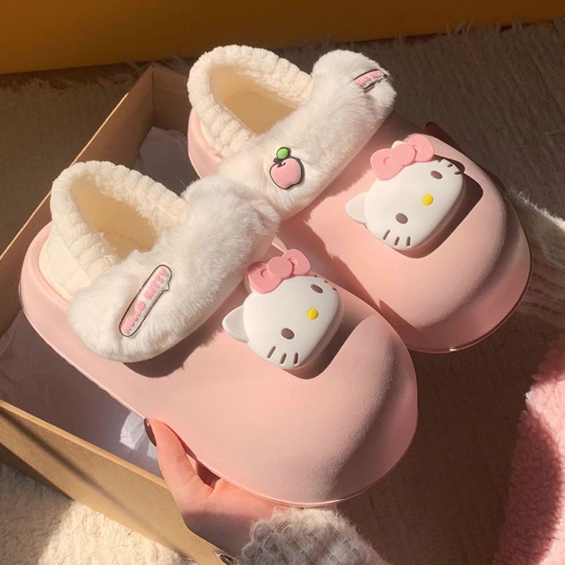 Водонепроницаемые хлопковые тапочки для женщин Kt, новые осенне-зимние домашние тапочки с removable Hello Kitty и плюшем