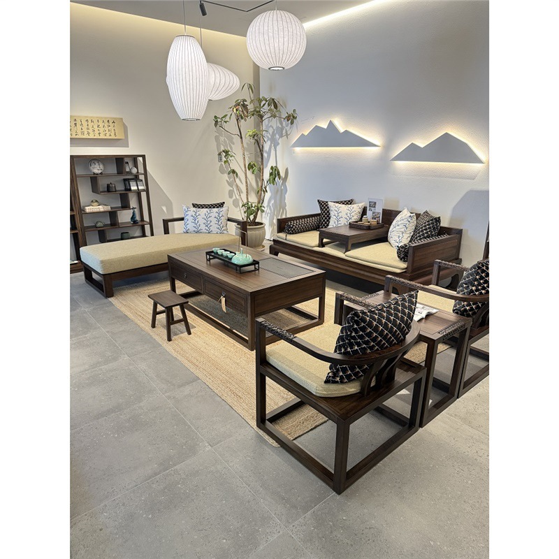 Новый китайский стиль, комбинация дивана из массива дерева, лухань-кровать, стиль мин, для гостиной, маленькой квартиры, зен-кровать из черного дерева