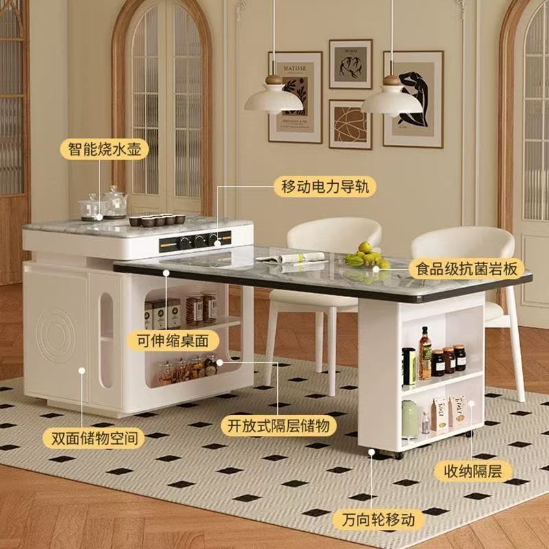Modern Simple Super Crystal Island Table Dining Table Tea Table Integrated High-End Home Kitchen Dining Table Retractable Tea Island Table