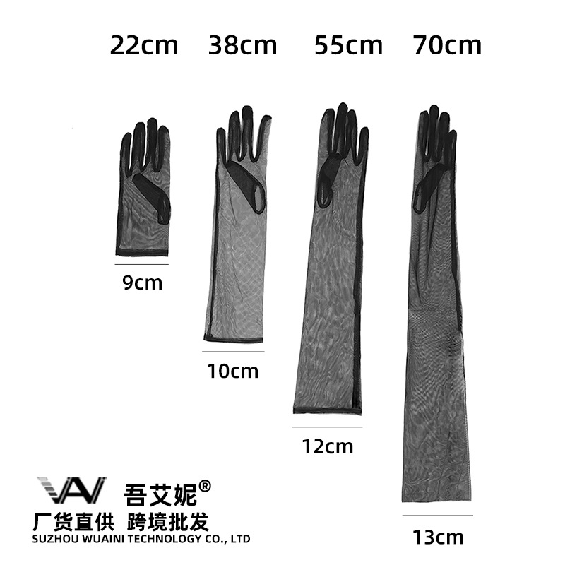 Cross-border Bridal Gloves Long Mesh Wedding Dress European and American Halloween Wedding Accessories Black Lace Sleeve Women