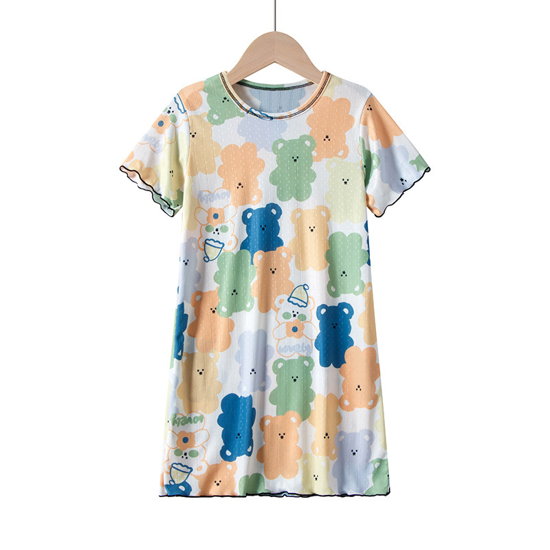 Summer New Children's Nightdress Cool Ice Silk Mother-daughter Parent-child dress 2025 Fashion Summer Short-sleeved Home Clothes