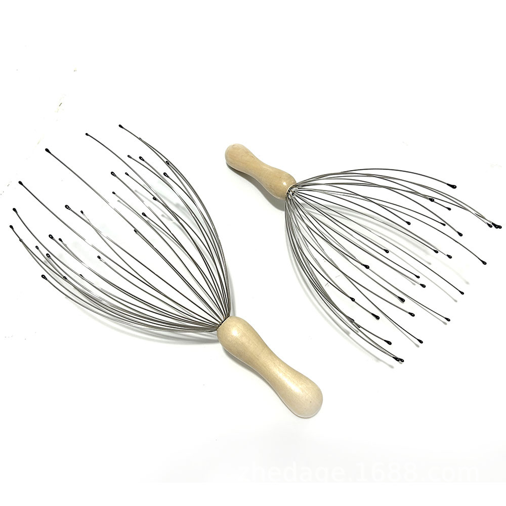 28-Claw 24-Claw Head Massager Wooden Handle Solid Wood Scalp Octopus Massage Head 12-Claw Wooden Handle Fixed Logo
