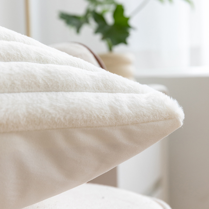 Amazon Ins Scandinavian Accessible Luxury Imitation Rabbit Fur Striped Pillow Living Room Sofa Pure Color Plush Cushion Cross-Border Pillow