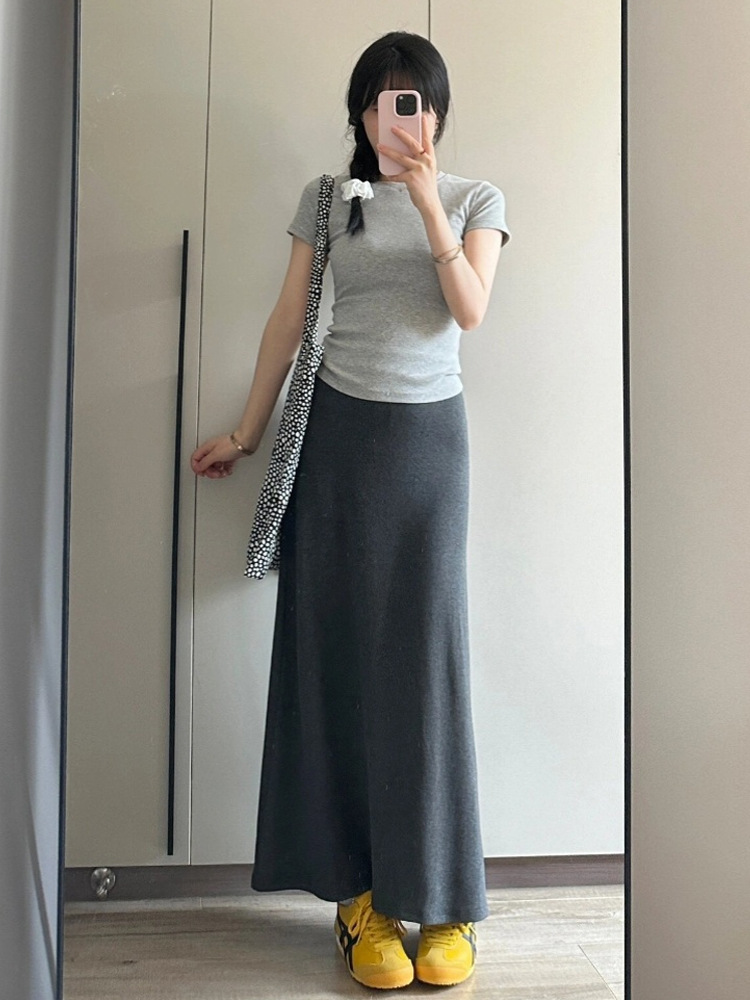 Maternity Skirt Summer Thin 2025 New Large Size Fat mm High Waist Fishtail Skirt A-Line Long Skirt Summer Gray