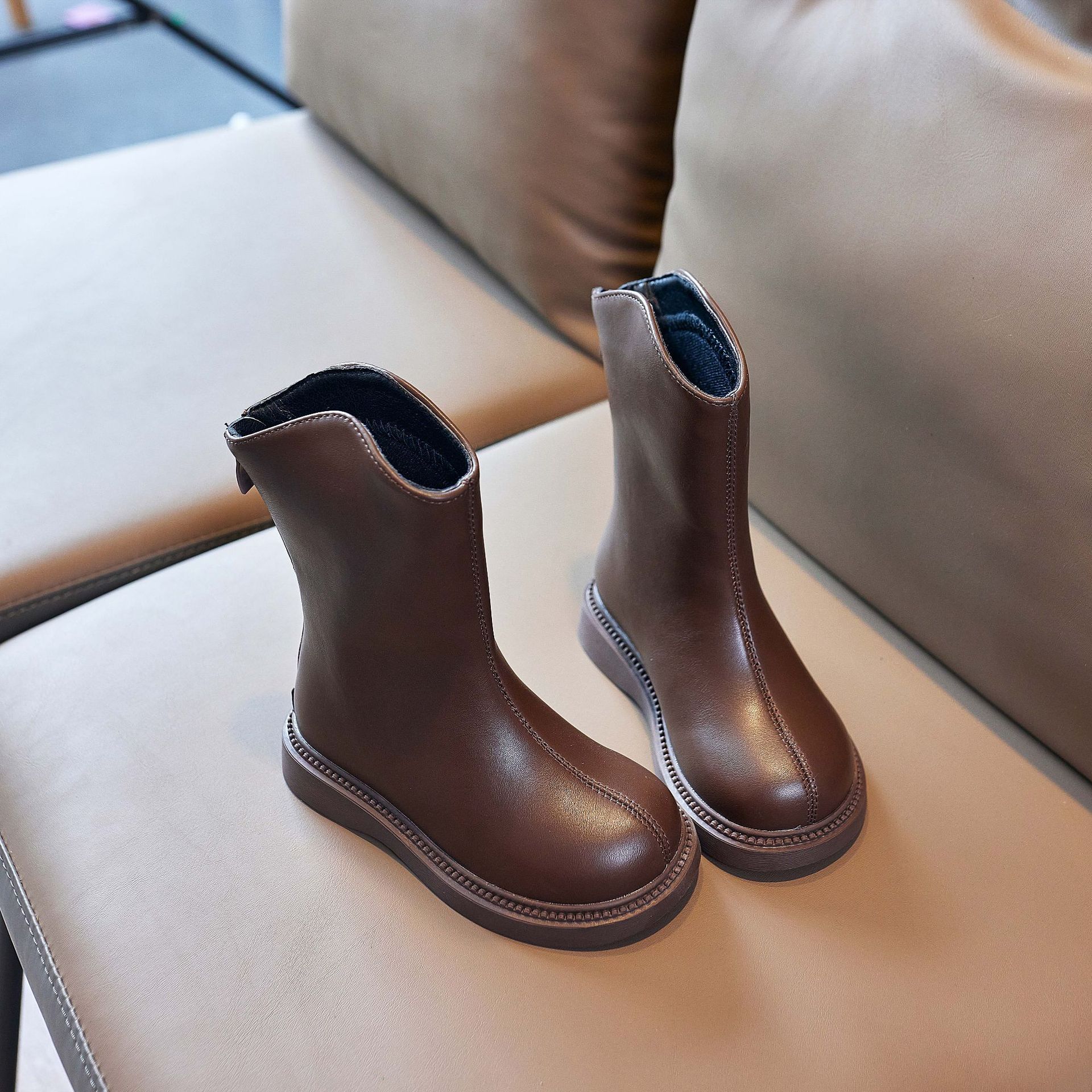 Little Bear 2025 New Autumn and Winter Girls' Boots with Plush Lining, Toddler Cotton Shoes, Baby Girls' High-Top Shoes