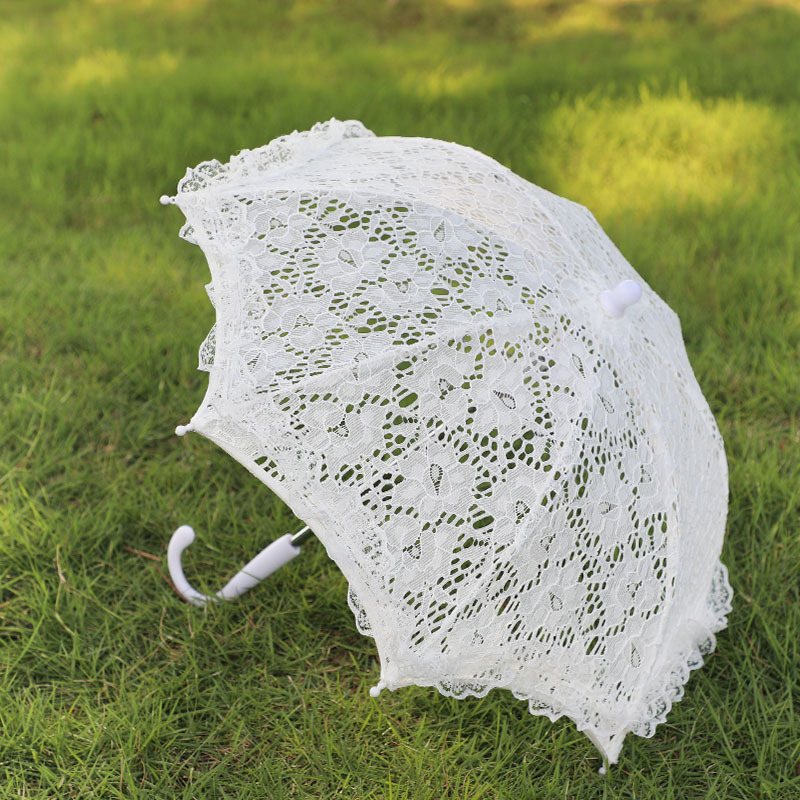 White Lace Umbrella European Style Wedding Bridal Umbrella Wedding Photography Decorative Umbrella Dance Performance Props Long Handle Craft Umbrella