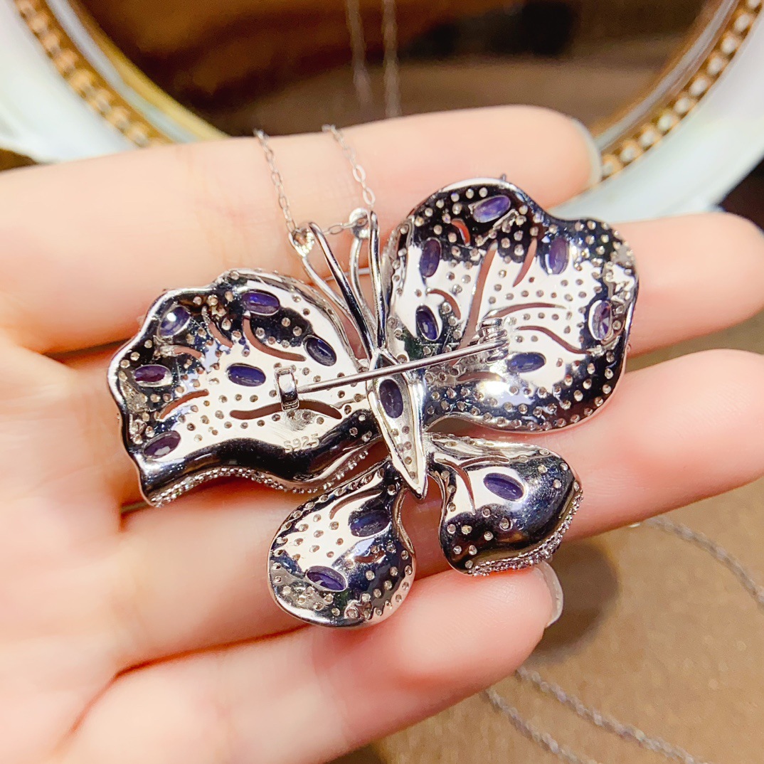 Factory Wholesale Popular Natural Sapphire Brooch S925 Silver Inlaid Main Stone 3*5 Hot Selling European and American Dropshipping