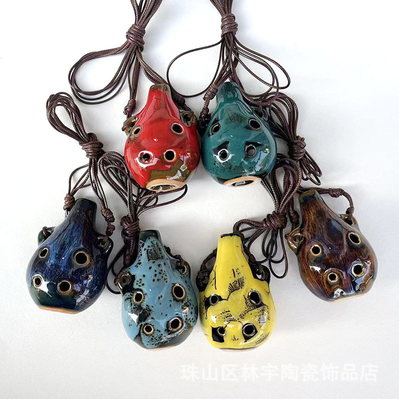 Small binaural Ocarina 6-hole Ocarina scenic spot hot sale kiln change flute ceramic crafts Ocarina children's educational toys