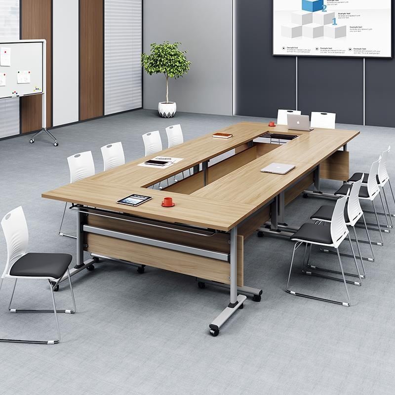 Folding Conference Table, Removable Movable Splicing Long Table, Double Office Desk, Foldable Training Table and Chair Combination