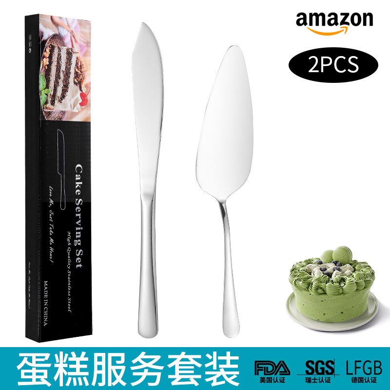 Cross-border Amazon stainless steel cake knife shovel 2 pieces suit bread knife pizza cheese cake shovel baking tool