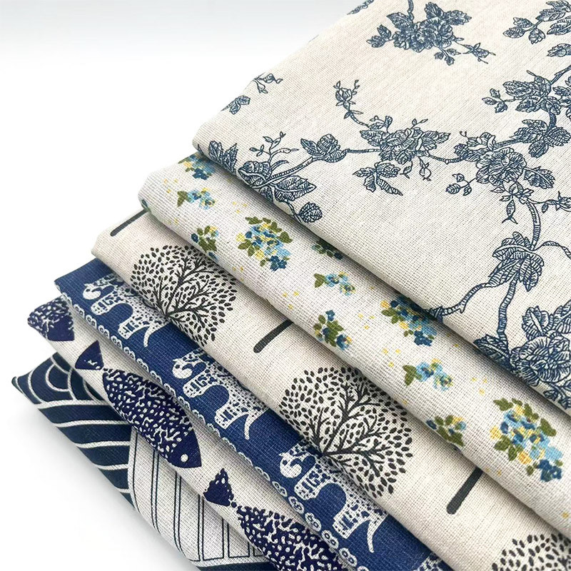 [In Stock m price] cotton and linen fabric floral tablecloth sofa cover cloth curtain fabric retro blue style