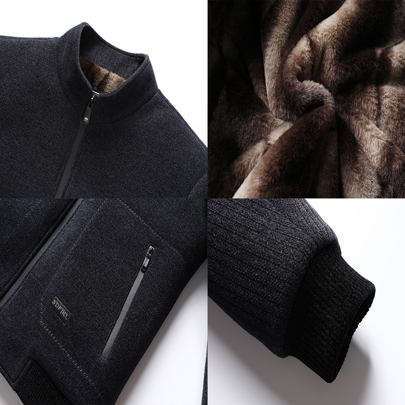 2024 New Fall/Winter Middle-aged Men's fleece-lined Thickened Chenille Jacket Dad Loose Collar Jacket