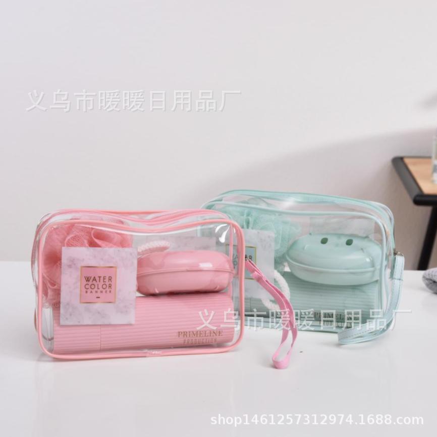 Cross-border Travel Transparent PVC Zipper Bag Toiletry Bag Portable Portable Toiletry suit in stock Wholesale