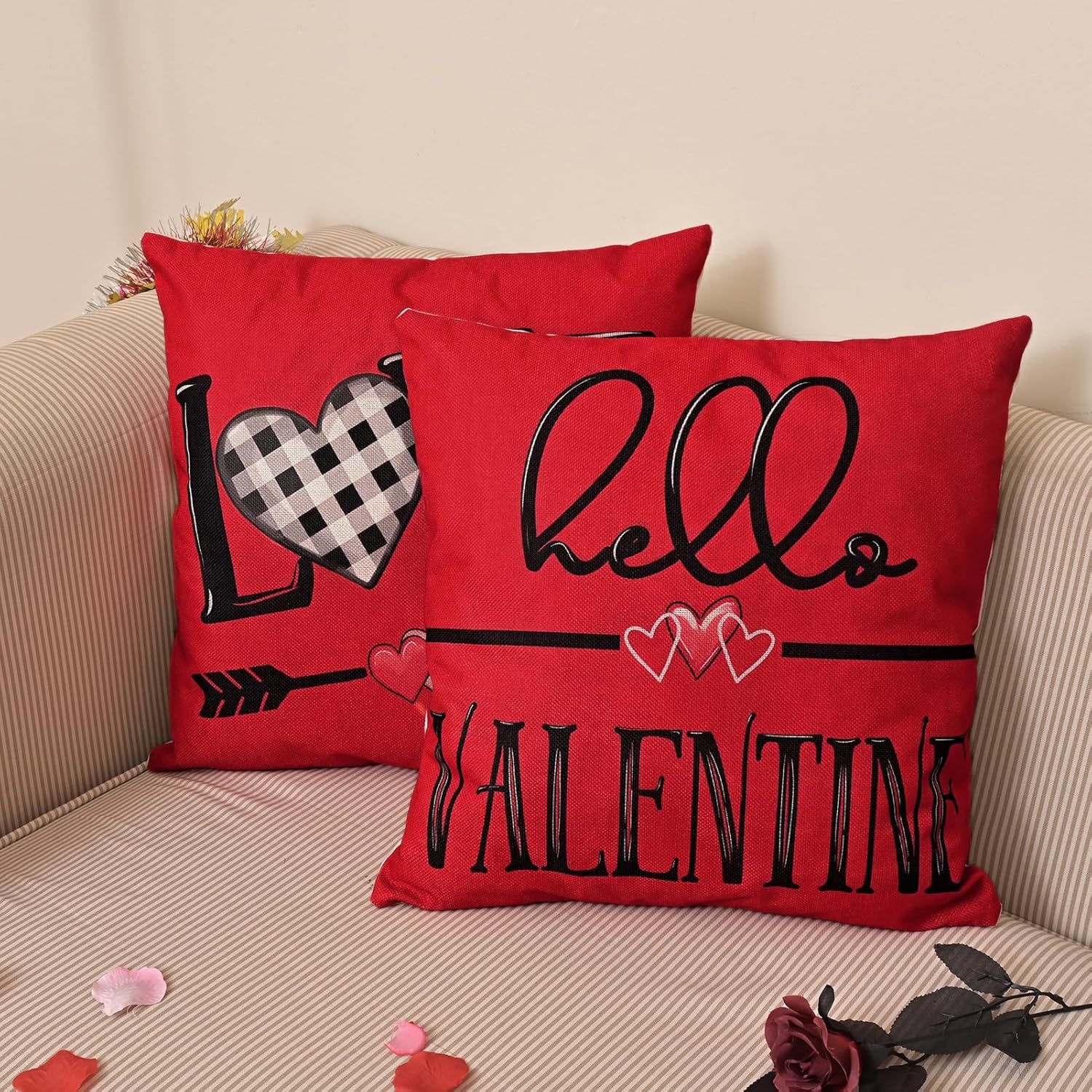 Amazon Valentine's Day Pillow Cover Linen Cushion Cover Sofa Living Room Home Decoration Pillow Cover Short Plush Pillow