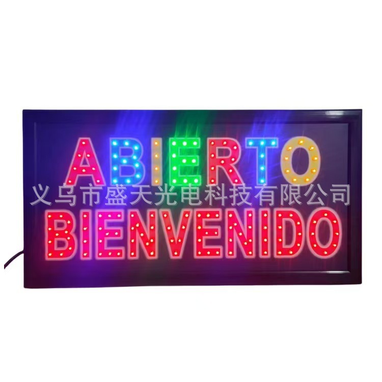 Spanish LED billboard color photo ABIERTO BIENVENIDO