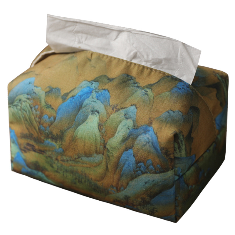 Elegant Tea Ceremony Chinese Style Fabric Tissue Holder Cotton Linen Tissue Bag Tissue Box Tissue Pack Famous Painting Cultural Creation