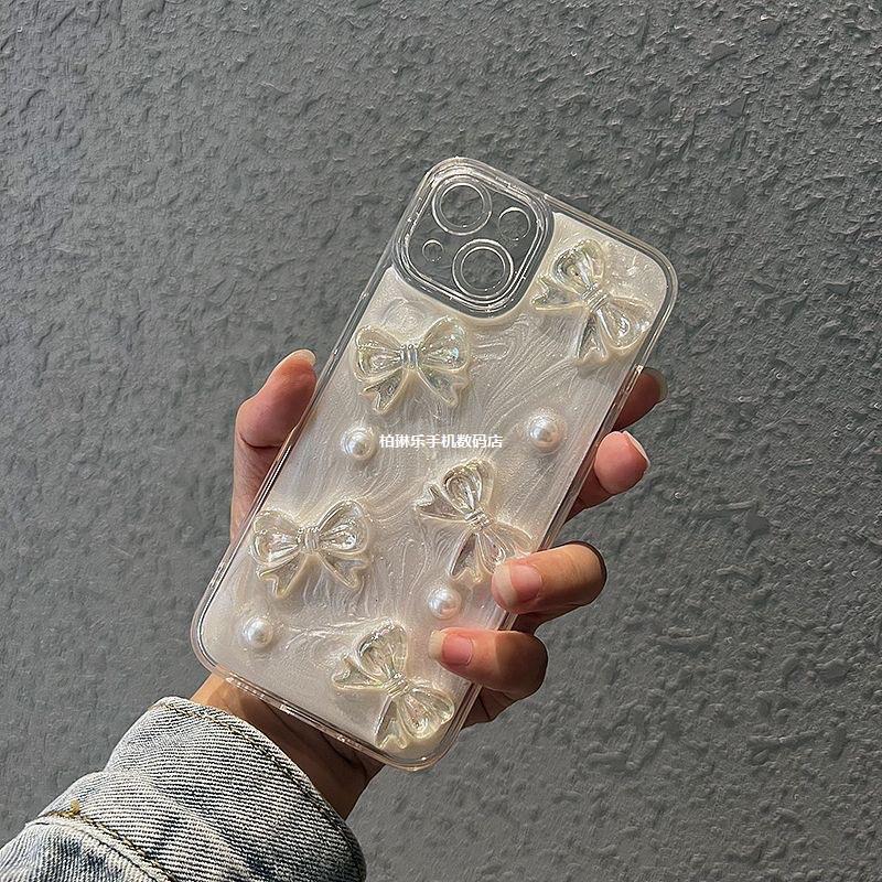 17Airins High-End Pearlescent Bow Suitable for iPhone 16 Pro Max Phone Case 15 Pro/13/12
