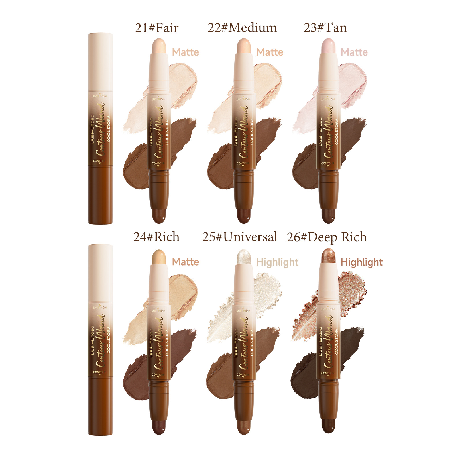 Double-Ended Contouring Stick Concealer Stereo Contouring Face Brightening Highlight Stick V Face Makeup Shadow Nose Shadow Cross-Border Makeup