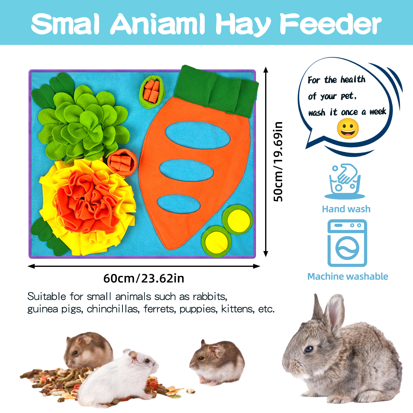 Cross-Border Small Pet Sniffing Mat Rabbit Feeding Mat Hamster Olfactory Training Blanket Foraging Pet Dog Rabbit Slow Feeder Mat