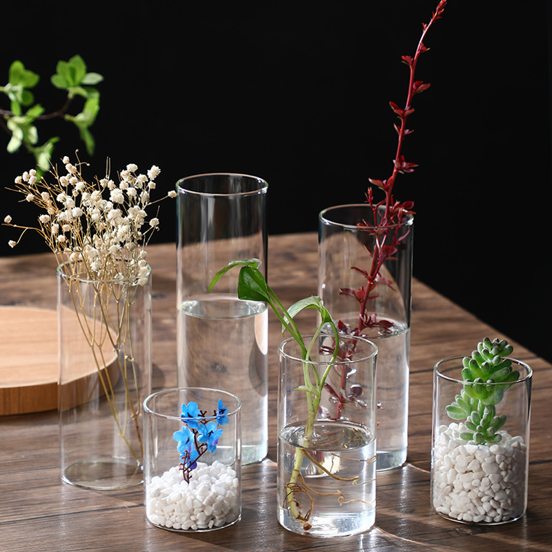 High Borosilicate Glass Vase Straight Cylindrical Hydroponic Plant Bottle Decorative Ornaments Potted Vase Vase Wholesale in Stock