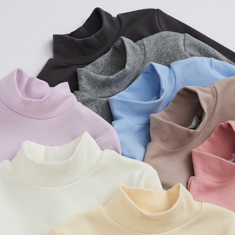 2025 Children's Clothing Thickeneded T-Shirt Autumn and Winter New Style Girls' Mid-Collar Inner Autumn Clothing Bottoming Shirt Cotton Long-Sleeved T-Shirt Export