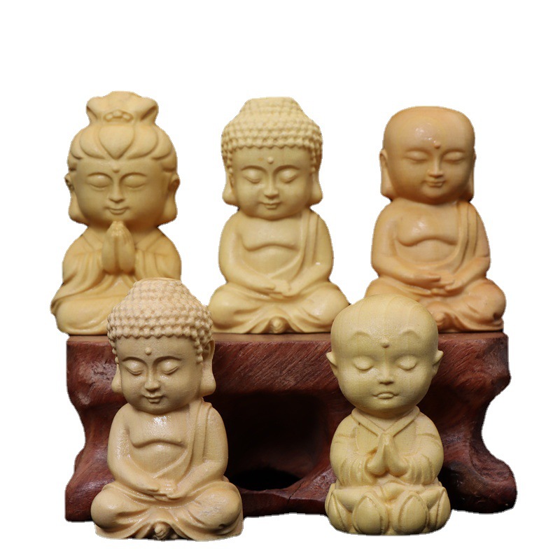 Peach Wood Small Buddha Hollow Carving Ornaments Car Hanging Interior Chinese Gift Accessories Accessories Boxwood Baby Buddha