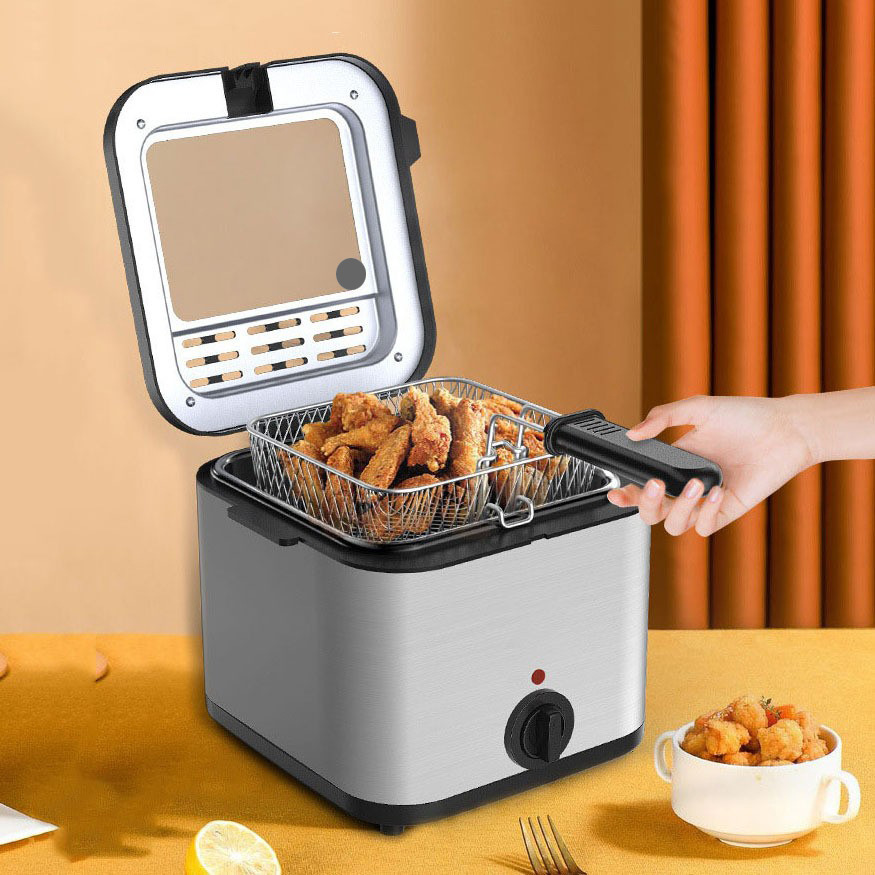 Cross-border household large-capacity electric fryer fried chicken steak French fries snack fryer with strainer 2.5L electric fryer fryer