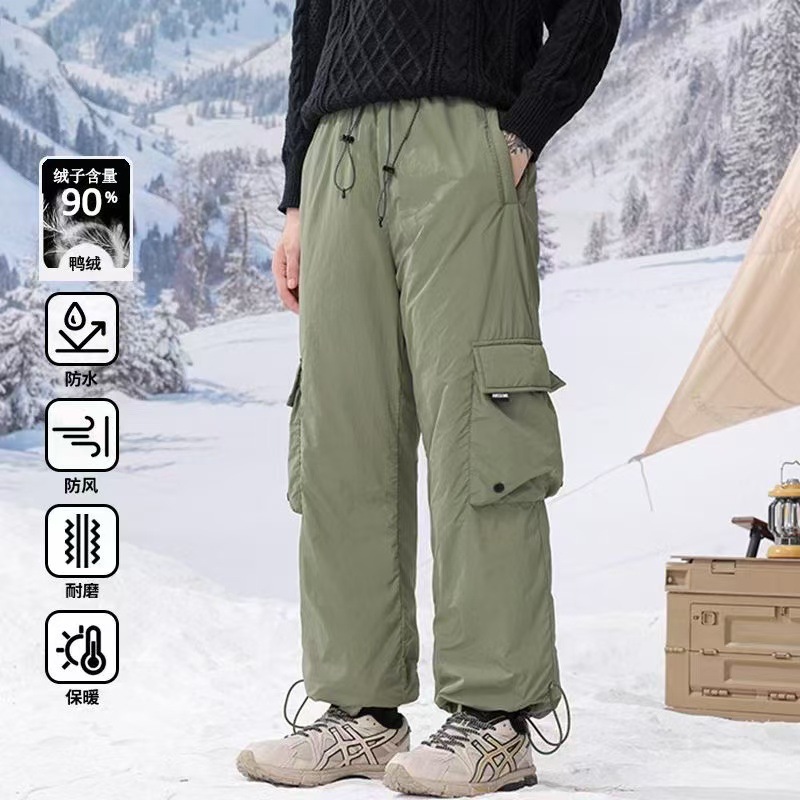 Новые осенние и зимние водонепроницаемые брюки из пуха для мужчин, свободные, широкие, рабочие, повседневные, утолщенные, лыжные брюки