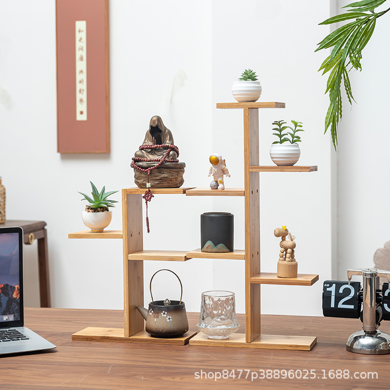 Internet Celebrated Fleshy Flower Rack Multi-layer Indoor Living Room Home Desktop Decorative Balcony Bamboo Rack Multi-layer Swing Rack Wholesale