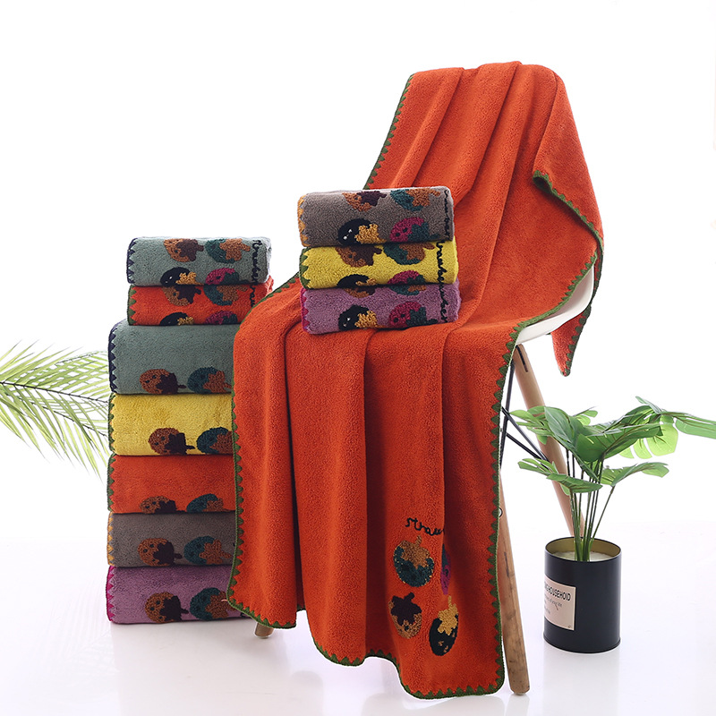 Strawberry Towel Embroidered Coral Fleece Towel Bath Towel suit Increase Thickened Household Bath Towel Gift Factory Wholesale