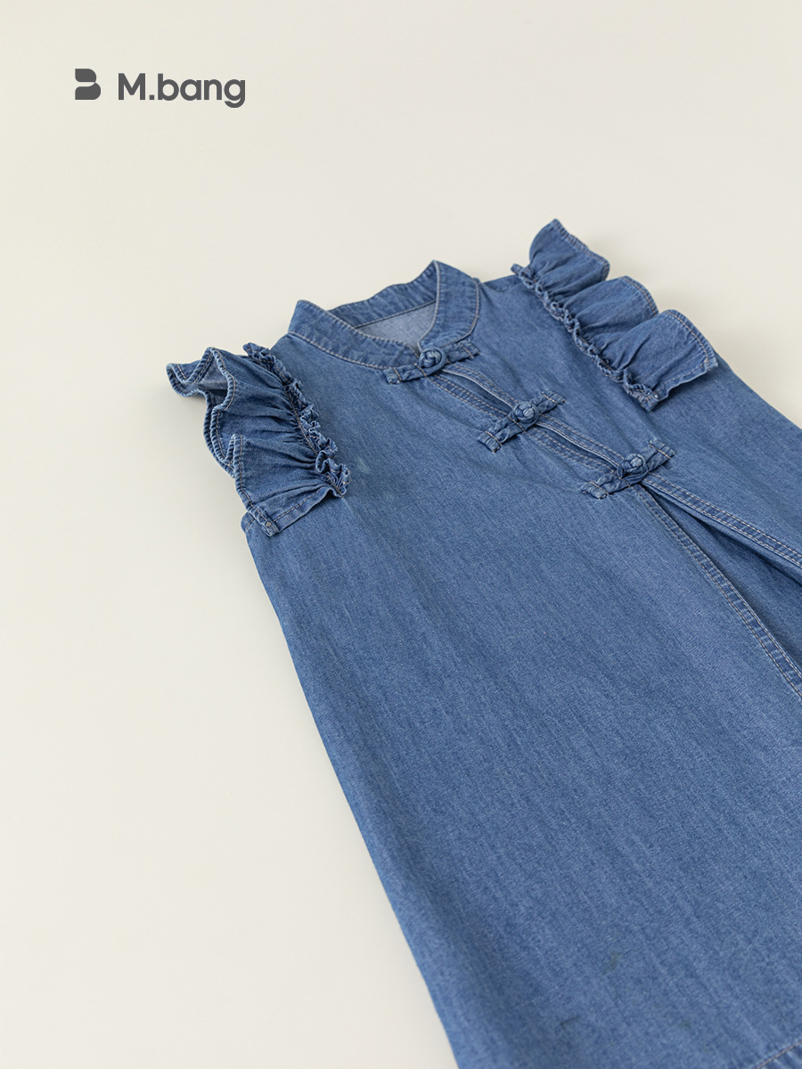 Youbao Children's Wear Girl's Summer Fashion Cheongsam Children's Small Fly Sleeve dress Girl's New Chinese Denim Skirt