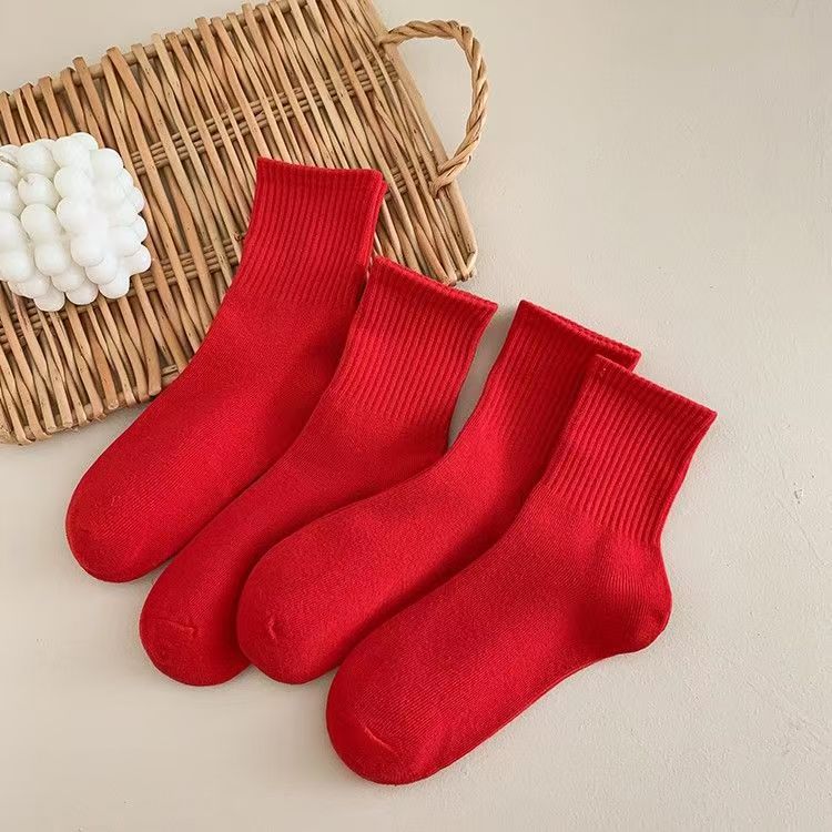 New Year Socks, Red Socks, Seamless Socks, Cotton Socks, Unisex, Wedding Couple Style, One-Piece Dropshipping