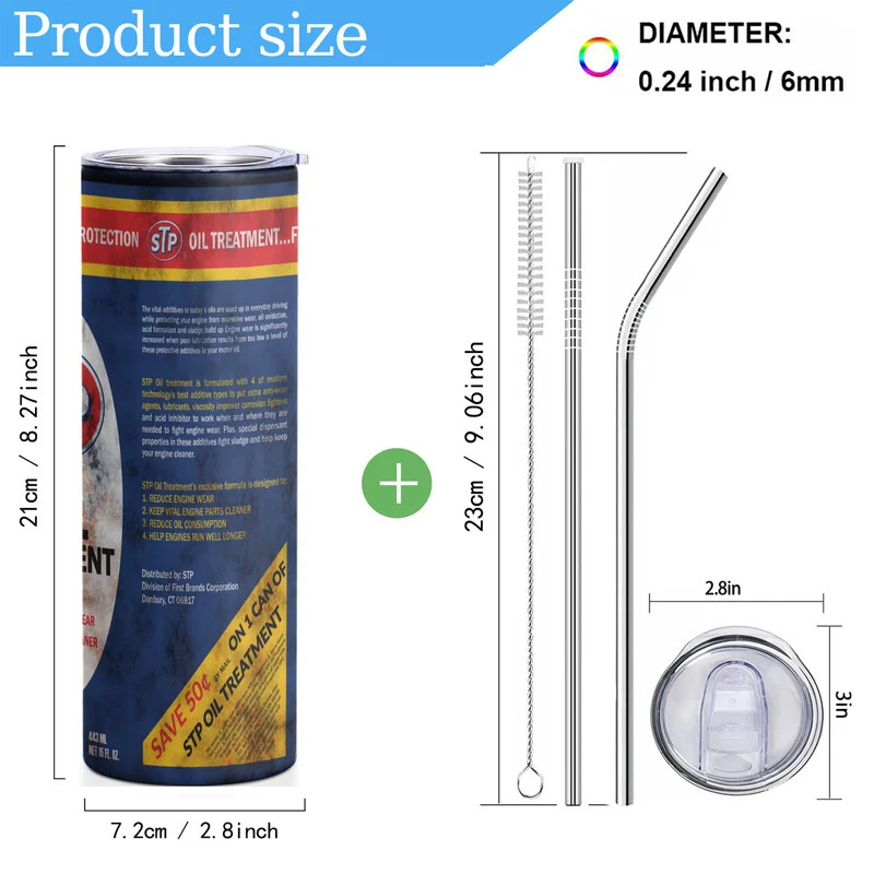 20oz Vintage Engine Oil Filter Skinny Tumblers with Straws A