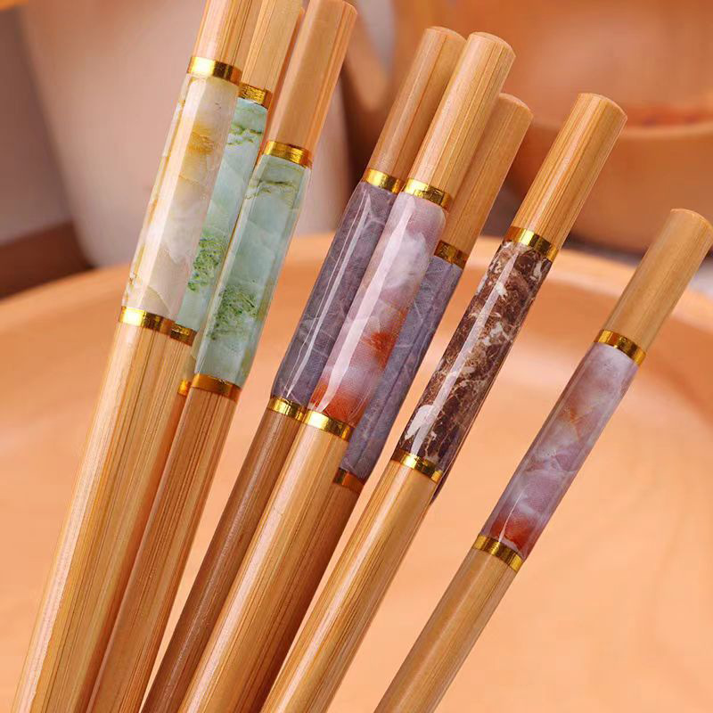 Five-color Marble Printed Chopsticks in Bulk Wholesale Carbonized Without Holes, Heat Transfer, 10 Pairs of Printed Bamboo Chopsticks