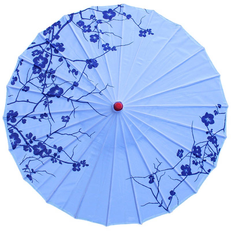 Blue and White Porcelain Ceiling Decoration Dance Hanfu Cheongsam Silk Cloth Umbrella Craft Oil Paper Umbrella Decorative Umbrella Classical Style
