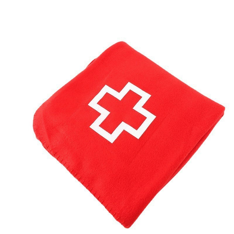 Polar Fleece Blanket with Heat Transfer Printing of the Red Cross, Anti-Epidemic Rescue Blanket, Polar Fleece Air Conditioning Blanket, Summer Nap Blanket, Triangle Stitch