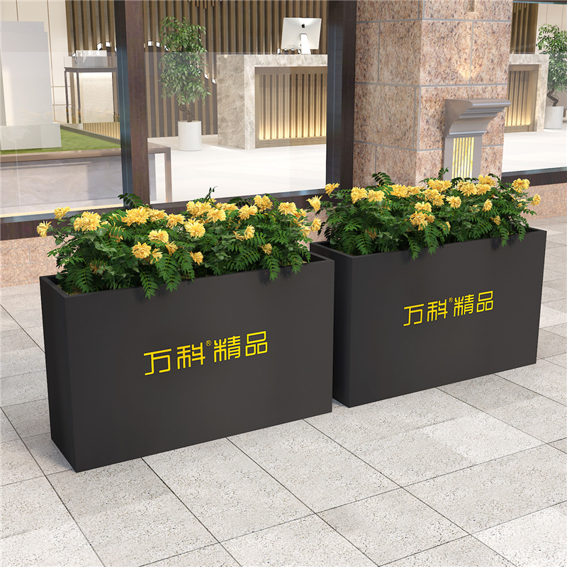 Outdoor stainless steel wrought iron municipal flower box planting box outdoor milk tea shop with partition fence square courtyard flower bed