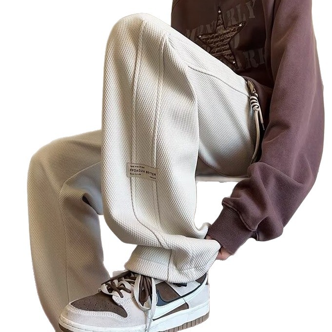 Fleece-Lined Men's Sweatpants Winter New 2025 Casual Loose Straight Drape Wide-Leg Pants Trendy American-Style Long Pants