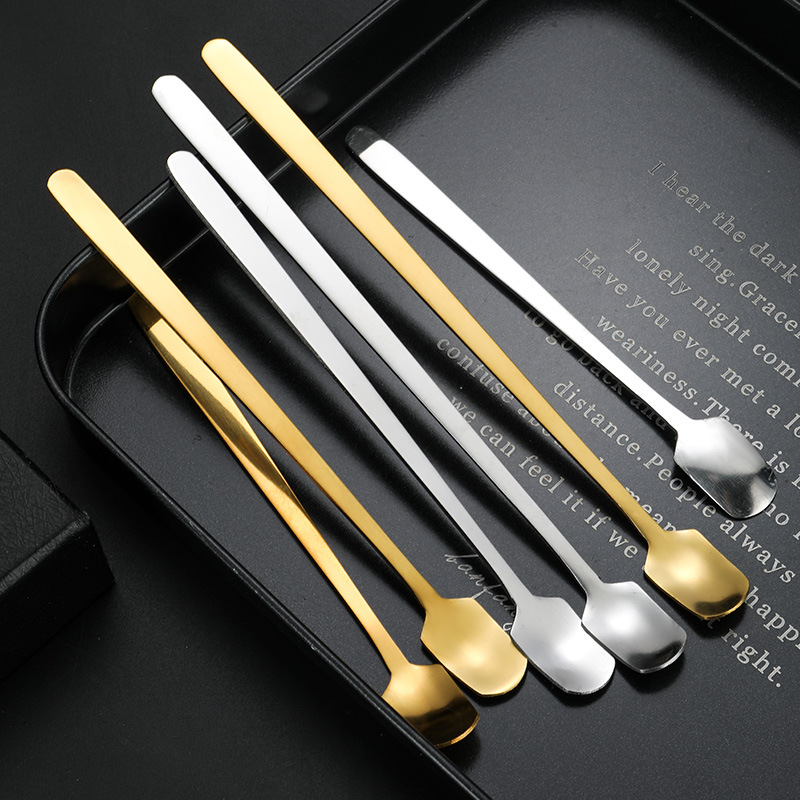 Stainless steel square spoon Golden coffee mixing spoon medicine spoon ice spoon honey spoon mark glass cup tea spoon