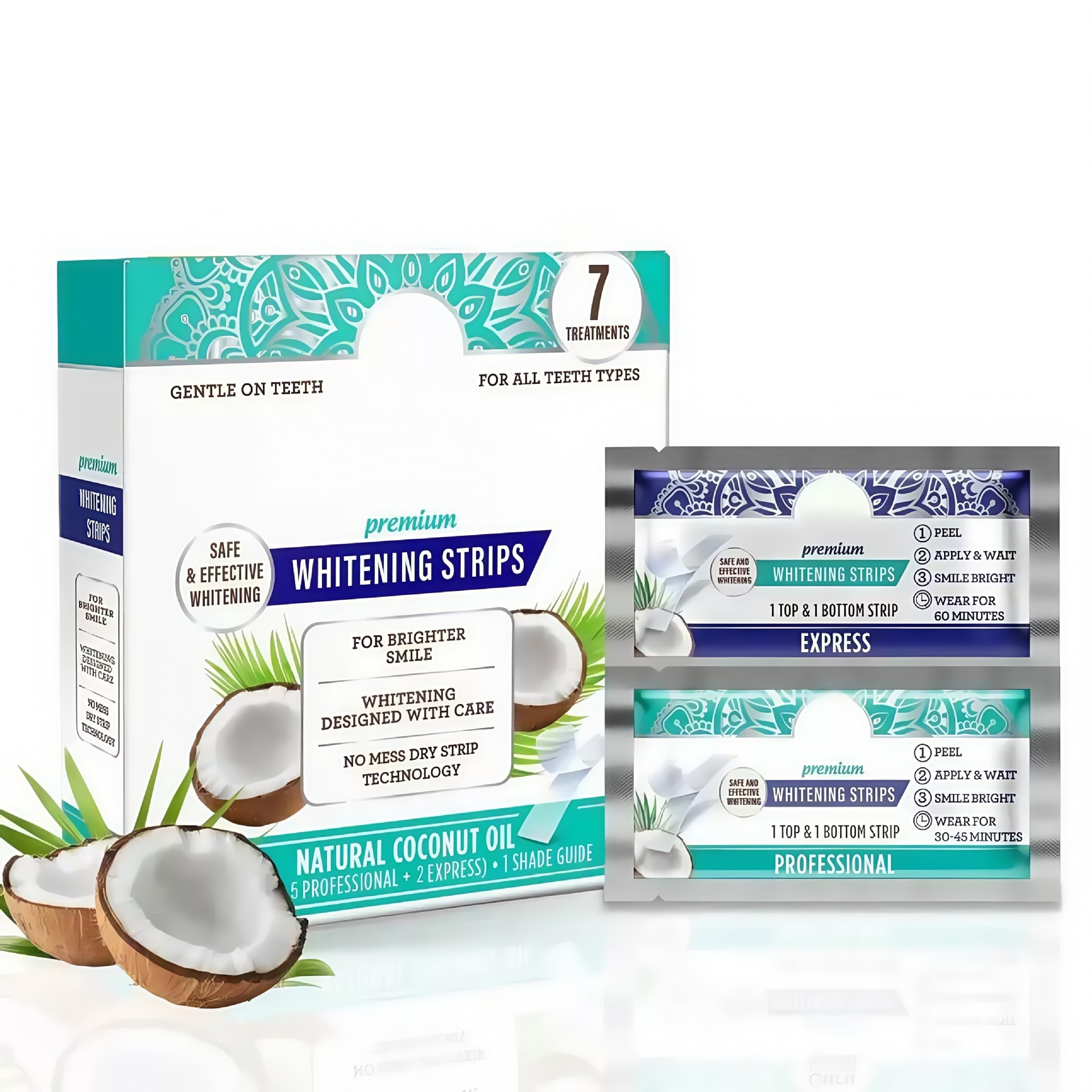 Tk Cross-Border Hot Model Wgitening Strips Coconut Oil Whitening Tooth Strips 7Pcs Cleaning and Whitening Strips
