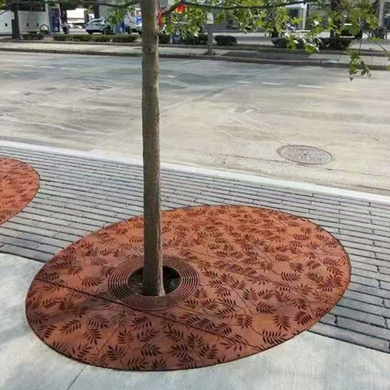 Weather-Resistant Steel Tree Grate Wholesale Rust-Colored Cut Out Tree Guard Iron Rust-Colored Weather-Resistant Steel Plate Tree Grate