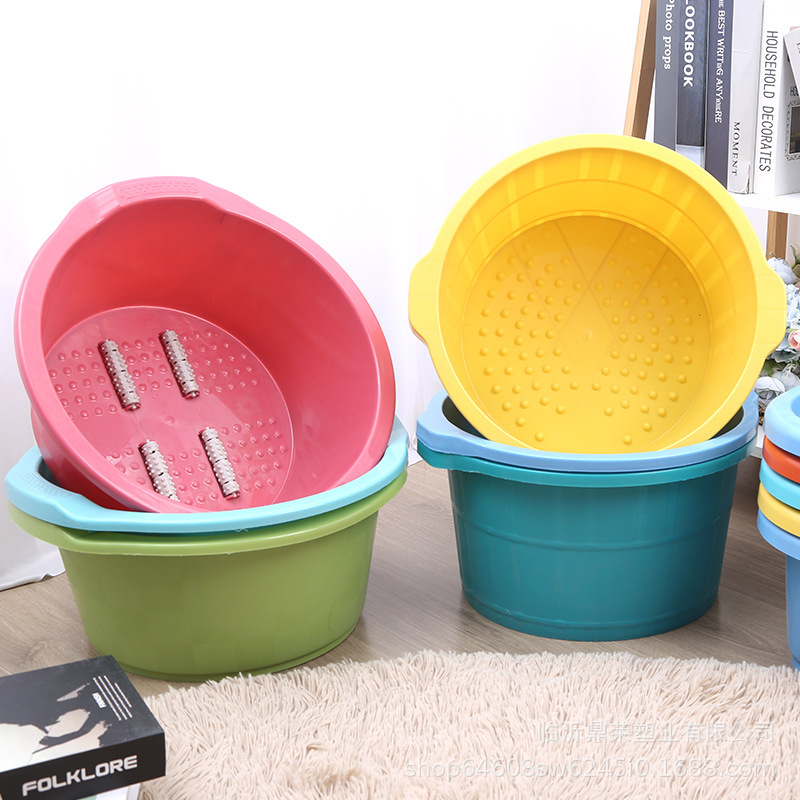 Plastic Foot Bath Bucket Thickeneded Satchel Four-Wheel Foot Bath Household Round Raised Dot Roller Advertising Printed Foot Bath Bucket