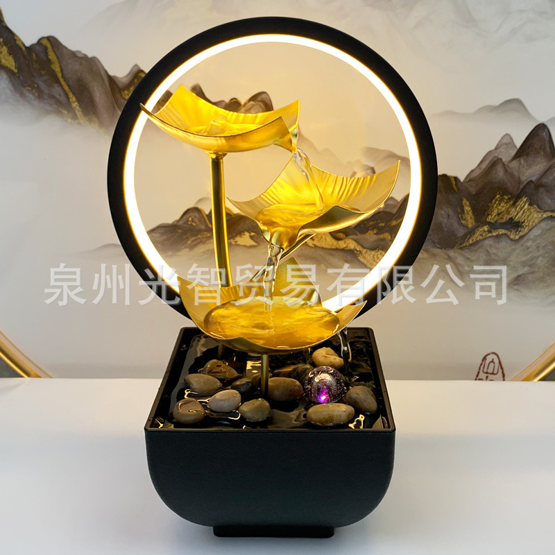 Cross-Border Manufacturers Nordic Light Luxury Home Accessories Wrought Iron Flowing Water Ornaments Humidifier Desktop Ornaments Office Wholesale