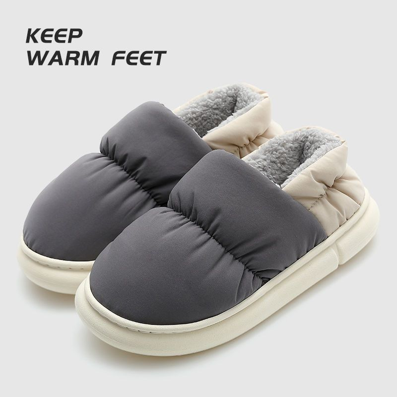 Men's down Cotton Slippers, Men's Winter Bag Heels, Home Plus Velvet Warm Couple Waterproof Cotton Slippers for Women to Wear Outside