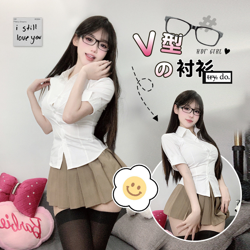 Jk Spring Hot Girl Pure Desire Waist White Shirt Women's 2024 New Button Design Half-Length Hip Skirt